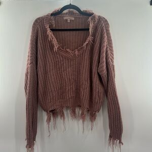 3For$20 Love Tree Dusty Pink Fringe Crop Sweater sizes Large